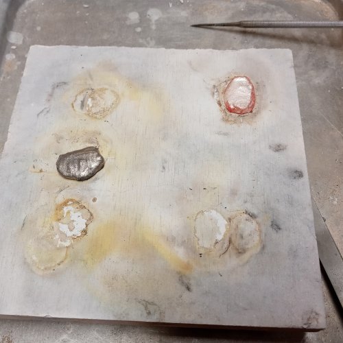 Judy Larson's Recycling Scrap Into Sheet Metal - , Metalwork, Stamping, Stamps, Butane Torch, Soldering, Solder, Pull the flame back slightly